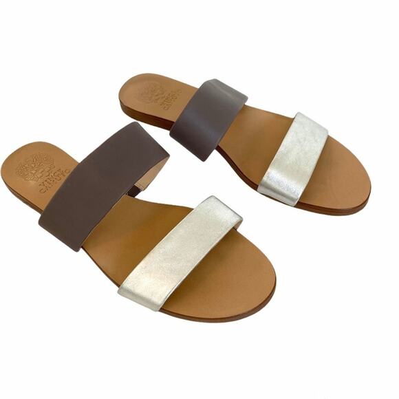 Vince Camuto Rhonda sandals women's 9.5 gray and silver slip-on leather - Picture 1 of 10